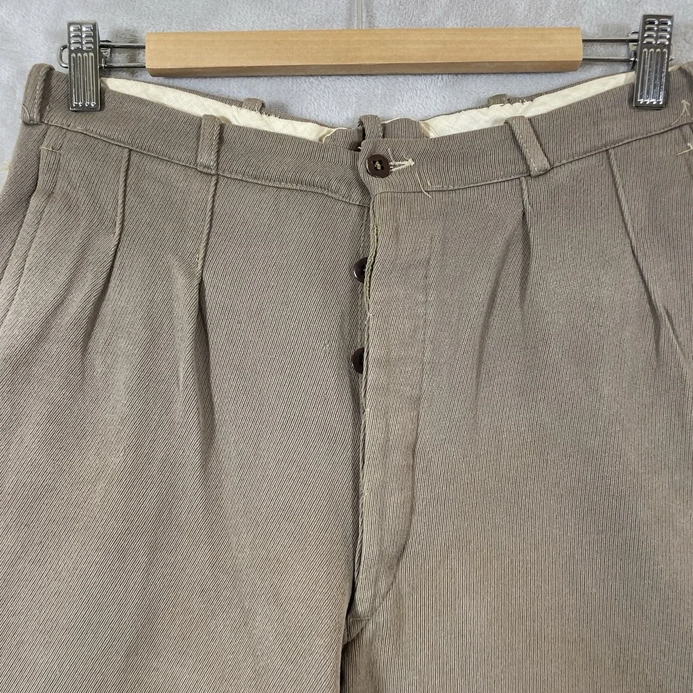 Antique 30s 40s Cotton Whipcord Pants Mens 29x29 Button Fly True Vtg Pleated